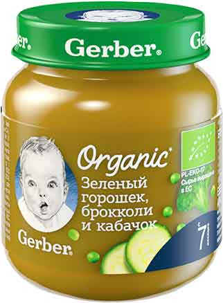 Puree Gerber (Gerber) Organic Peas Broccoli Zucchini from 7 months 125 gr