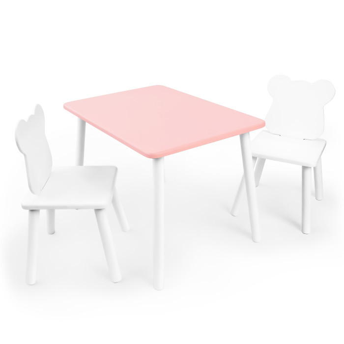 Комплект стол 2 стула Rolti Baby Мишка детский розовый/белый