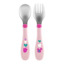 Набор Chicco ложка и вилка нержавеющая сталь Metal Cutlery 18+ мес розовый 340624052