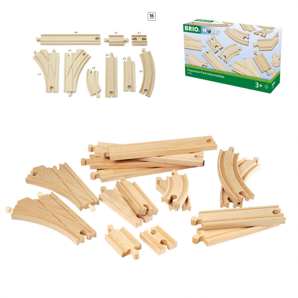 Деревянная игрушка BRIO Железнодорожное полотно 16 деталей