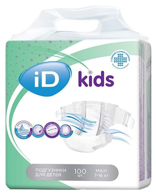 Подгузники iD Kids NEW детские Maxi 7-18кг 100 шт