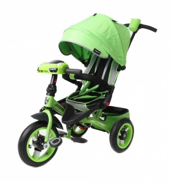 Велосипед трехколесный Moby Kids с разворотным сиденьем Leader 360° 12x10 AIR Car зеленый