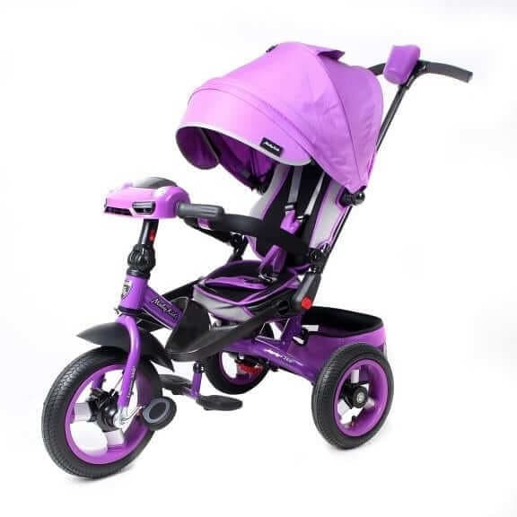 Велосипед трехколесный Moby Kids с разворотным сиденьем Leader 360° 12x10 AIR Car фиолетовый