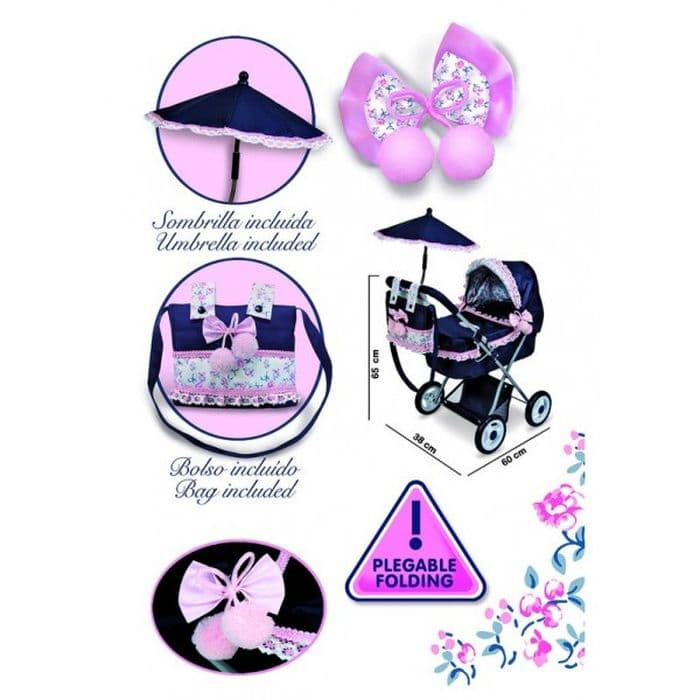 Коляска Decuevas Toys с сумкой и зонтом Романтик розовая 65 см