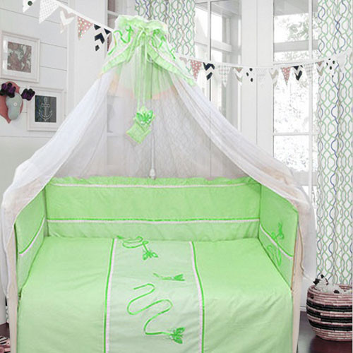 Комплект в кроватку Bombus Бабочки 7 предметов зелёный