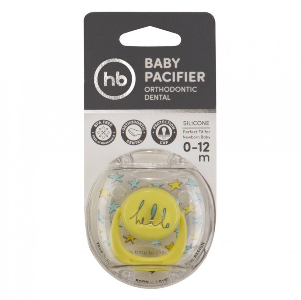 Соска-пустышка Happy Baby силикон ортодонтич с колпачком BABY PACIFIER 0-12 мес 13011 Yellow