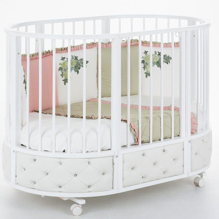 Кроватка детская Островок уюта EVA декор VIP овальная с поперечным маятником белый