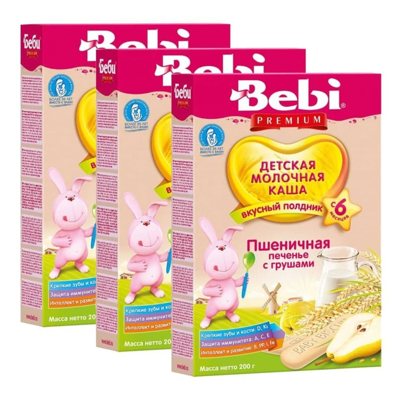 Каша Bebi Premium для полдника Пшеничная печенье груша мол с 6 мес 200 гр набор из 3 шт