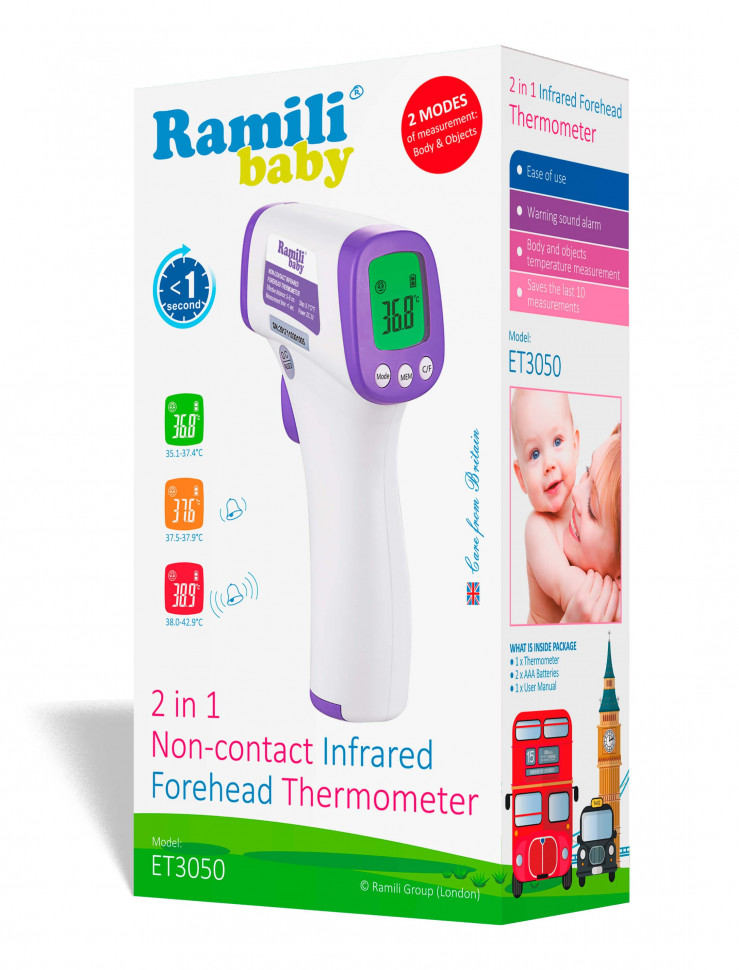 Инфракрасный лобный термометр 2 в 1 Ramili ET3050