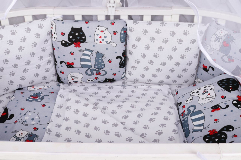Комплект в кроватку AmaroBaby Premium Котики 18 предметов серый