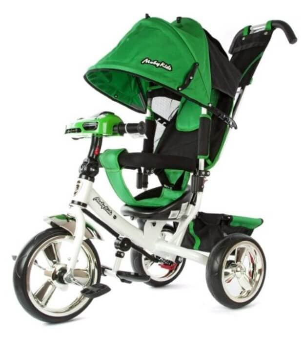 Велосипед трехколесный Moby Kids Comfort светомузыкальная панель 12/10" зеленый