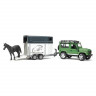 Внедорожник Bruder Land Rover Defender с коневозкой и лошадью