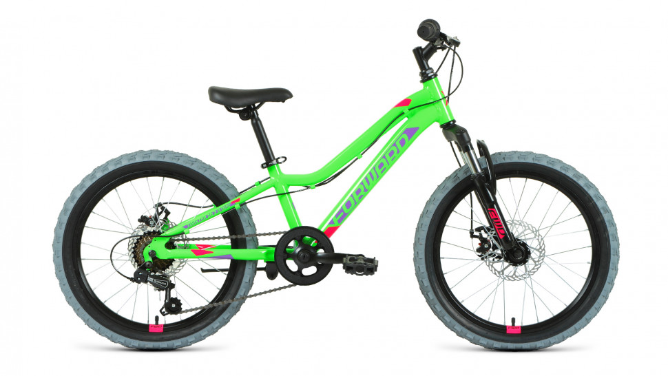 Велосипед Forward Twister 20 2.0 D AL 2022 г 20" рама 10" Ярко-зеленый/Фиолетовый RBK22FW20044