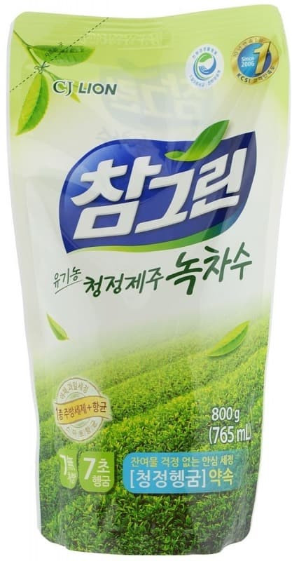 Средство CJ Lion для мытья посуды овощей и фруктов Chamgreen Зеленый чай 800 мл