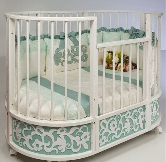 Кровать детская Incanto овальная с маятником EVA декор Арабески мята/белый