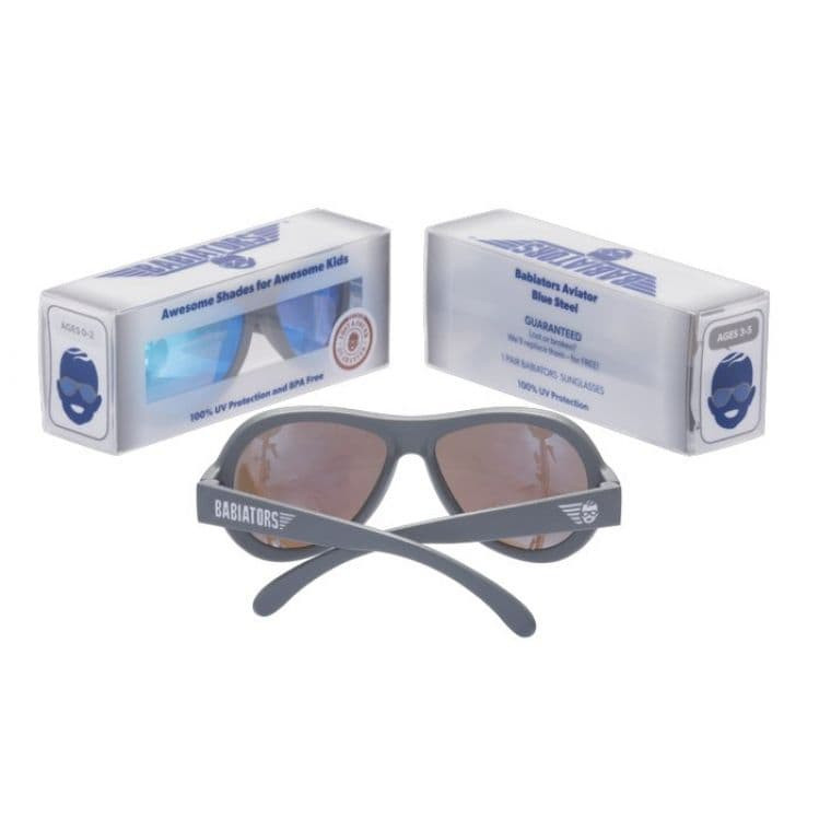 Очки Babiators для детей солнцезащитные Original Aviator Premium Синяя сталь Зеркальные линзы Classic 3-5 BAB-037