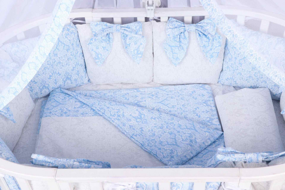 Комплект в кроватку AmaroBaby Premium Элит 18 предметов бязь голубой