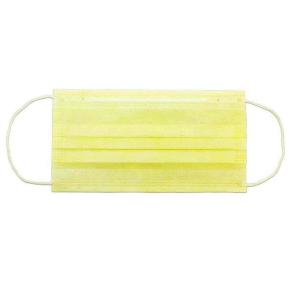 Маска медицинская 3-х слойная из нетканых материалов с носовым фиксатором 50 шт цвет желтый