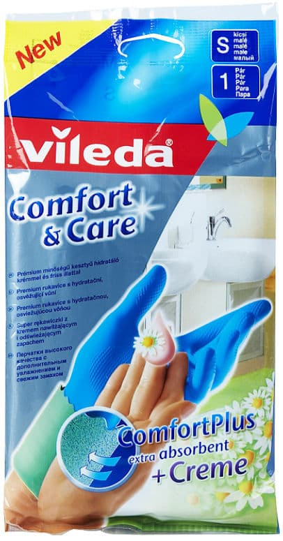 Перчатки VILEDA Комфорт с кремом для чувствительной кожи рук S 105385