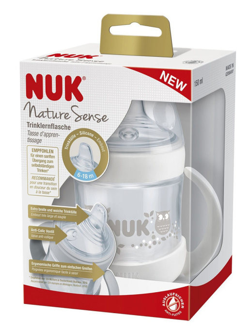 Бутылочка NUK Nature Sense Обучающая 150 мл с индикатором температуры с насадкой из силикона белая