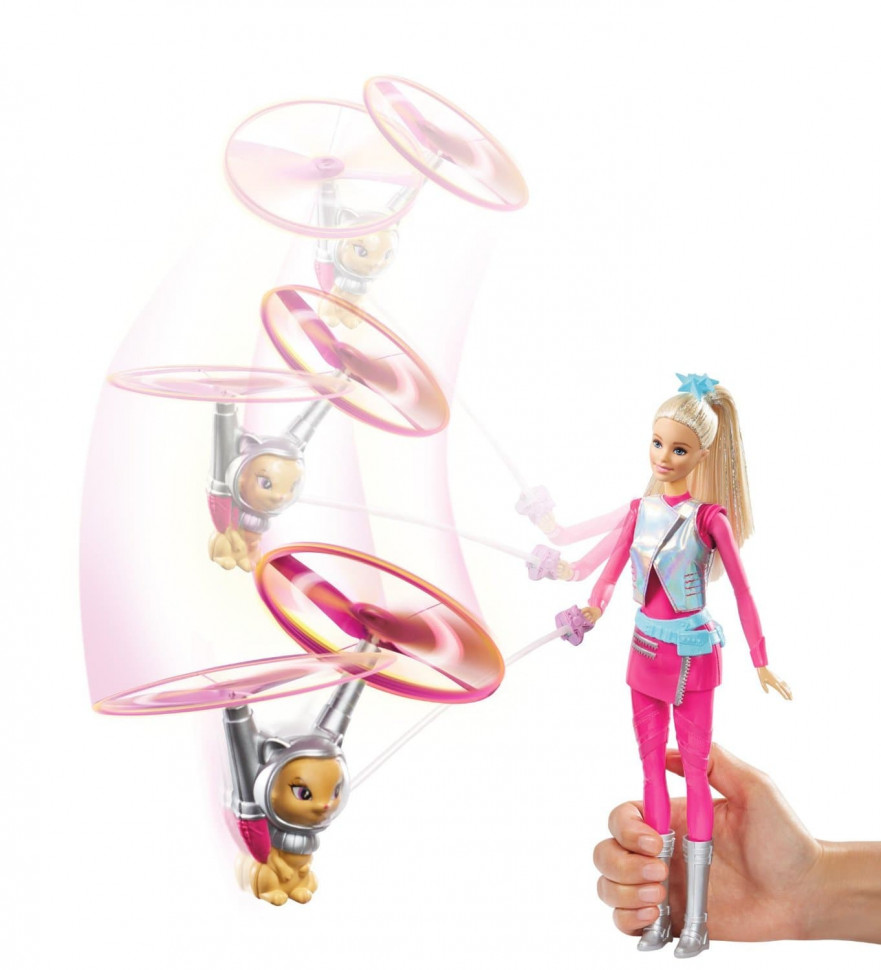 купить Куклу Barbie MATTEL Звездные приключения Барби с летающим котом Попкорн DWD24