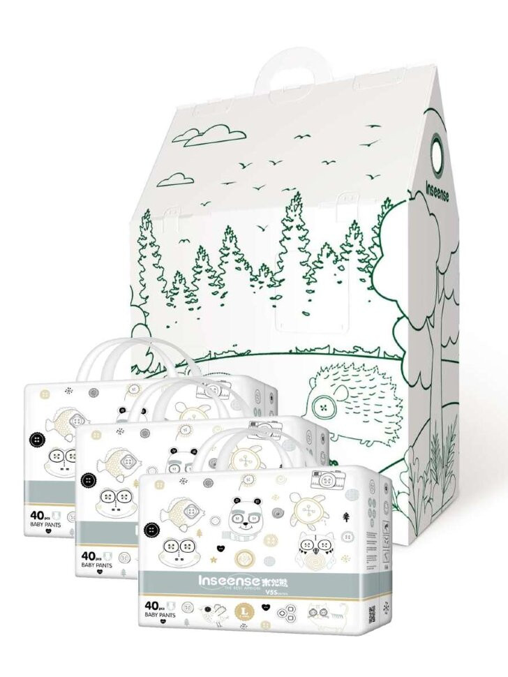 Set Of diapers panties INSEENSE L 5 9-14 kg 40x3 MEGA + gift house "Forest fairy tale" + wax crayons