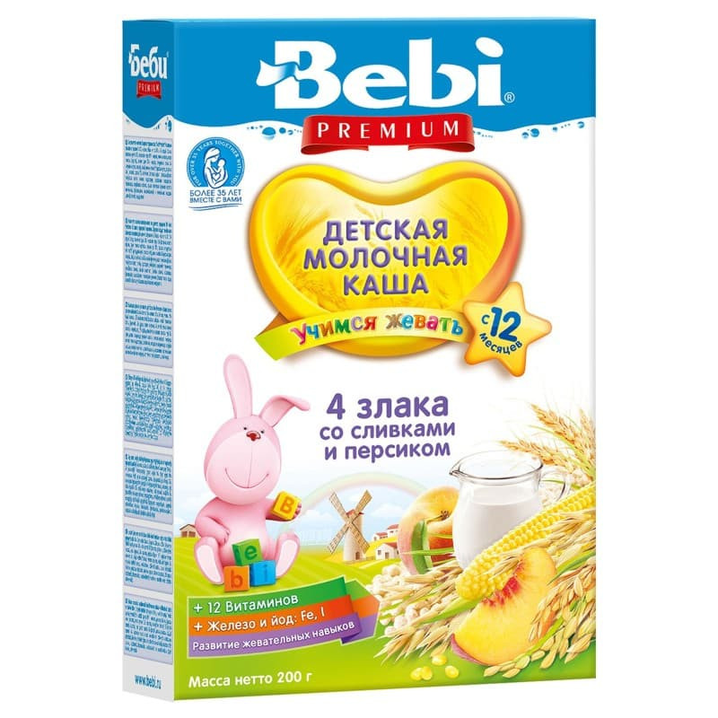 Каша Беби Premium 0.200х9  4 злака персик с 12 мес 