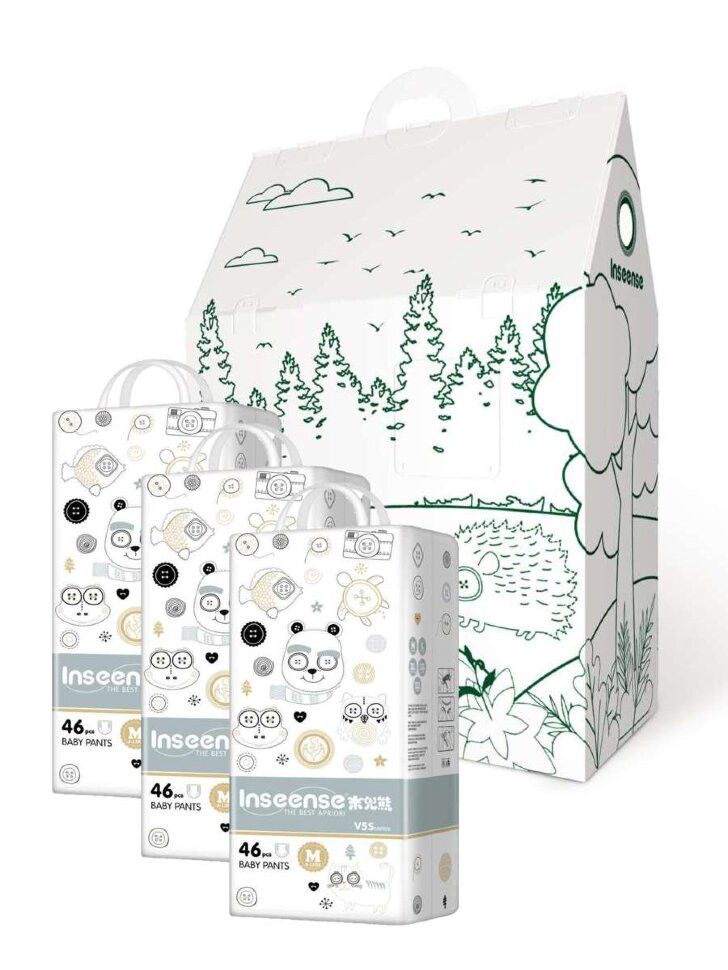Set Of diapers panties INSEENSE M 5 6-11 kg 46 x 3MEGA + house "Forest fairy tale" + wax crayons