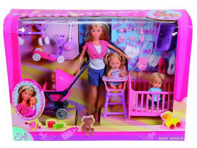 Игрушки набор куклы. Кукла Штеффи с детьми и аксессуарами 5736350. Кукла Steffi Штеффи с коляской. Кукла Simba Штеффи с детьми, 5736350. Набор кукла Штеффи Baby World.