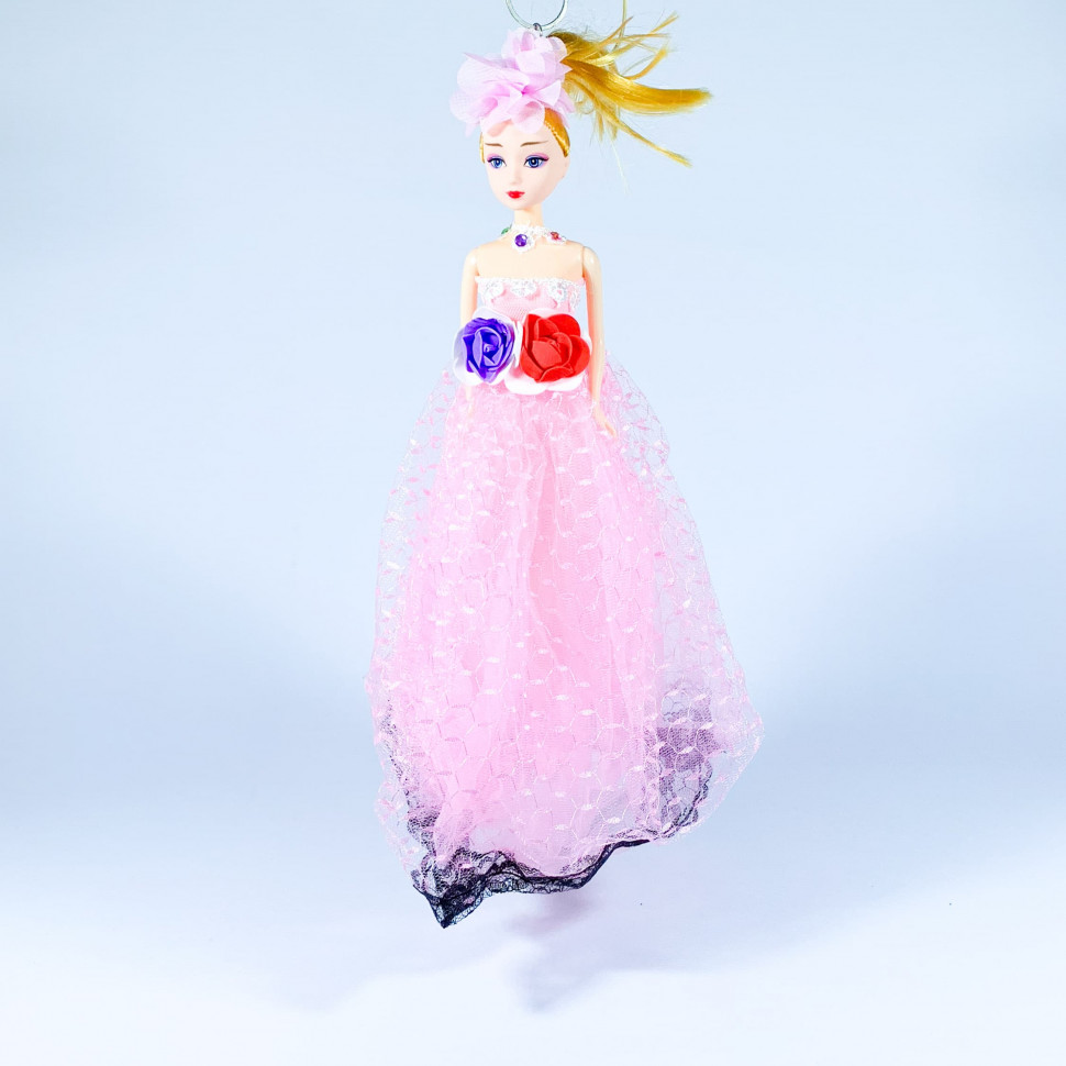 Кукла Брелок в пышном розовом платье 25 см