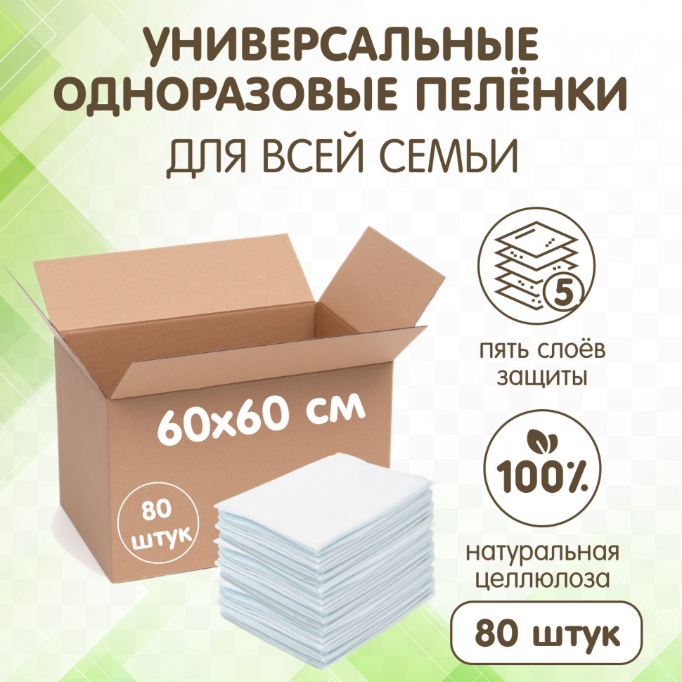 Пеленки INSEENSE Daily Comfort одноразовые впитывающие универсальные  60х60см (80 шт.) в коробке