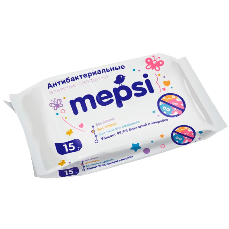 Влажные салфетки MEPSI антибактериальные 15 шт