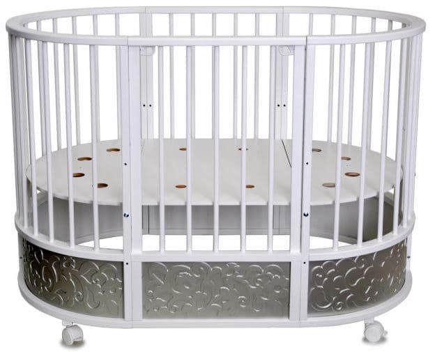 Кровать детская Incanto овальная с маятником EVA декор Арабески серебро/белый