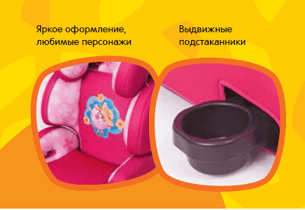 Детское автокресло Смешарики группы 2/3 (15-36 кг/3-12 лет) розовый Нюша