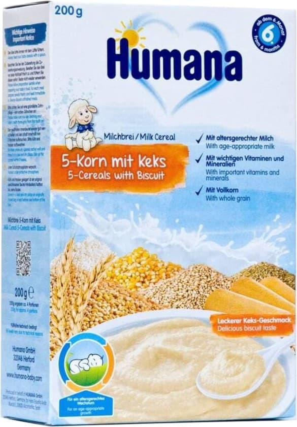 Каша Humana (Хумана) молочная 5 Злаков с бисквитом с 6 мес 200 гр 77555