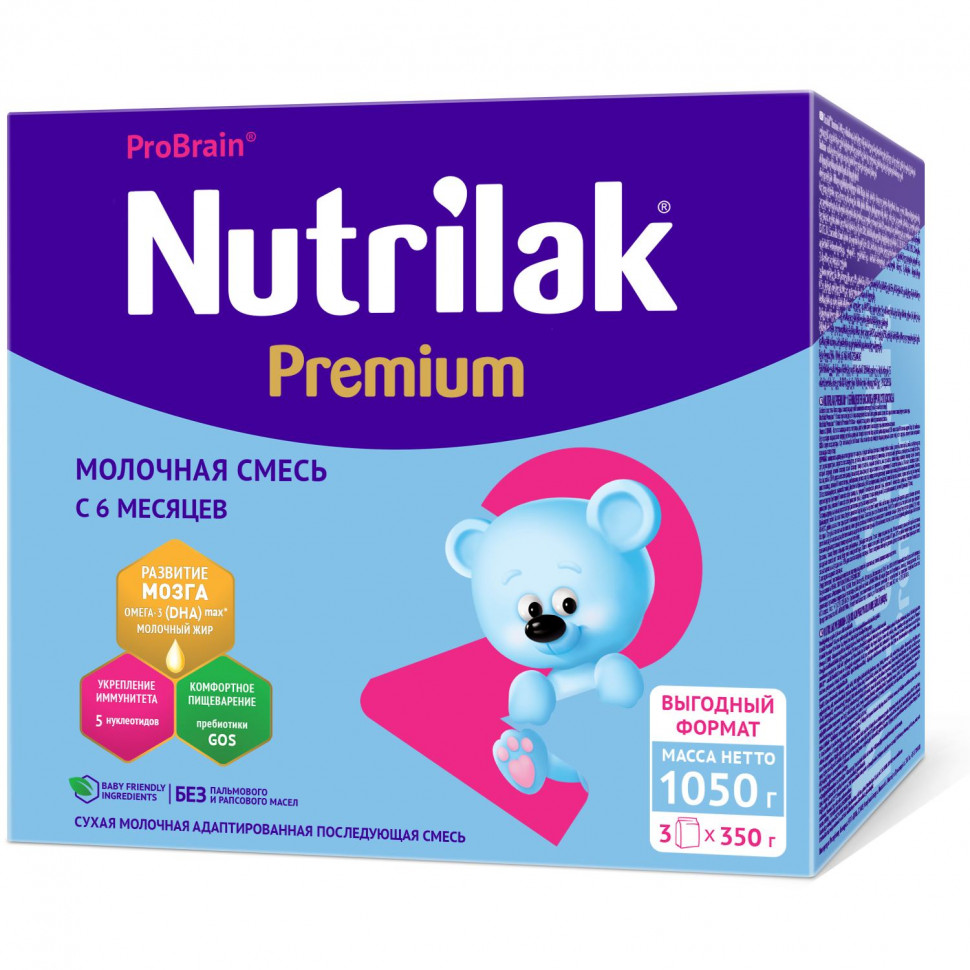 Молочная смесь Нутрилак Nutrilak Premium+ 2 сухая адаптированная последующая 6-12 мес 1050 гр