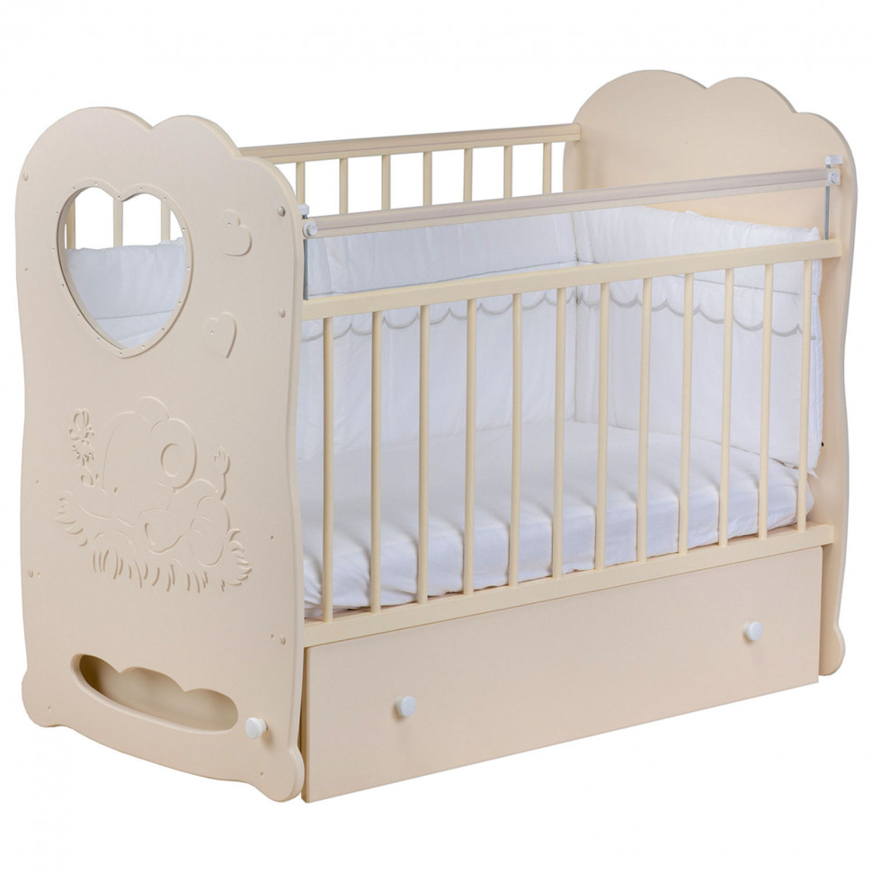 Кроватка детская Островок уюта Слоненок с ящиком поперечный маятник айвори