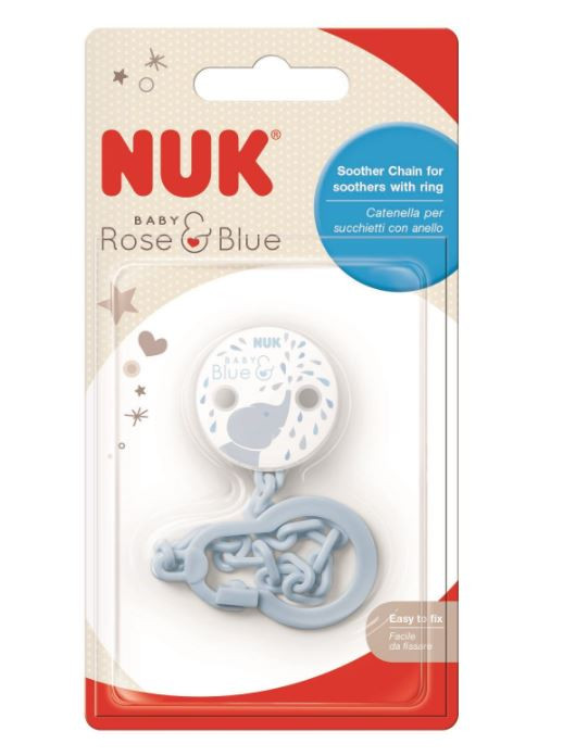 Клипса NUK для пустышки Baby Blue Слоник с цепочкой