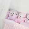Комплект в кроватку ByTwinz с игрушками-подушками Еноты розово-сиреневый 4 предмета