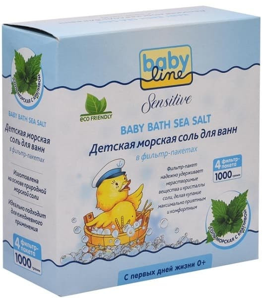 Соль для ванн BabyLine Sensitive детская морская с крапивой в фильтр-пакетах 1000 г DC08