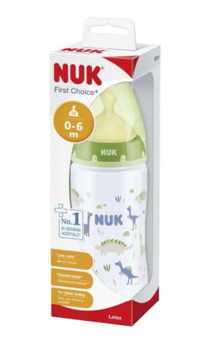 Бутылочка NUK First Choice Plus с соской из латекса Динозавры отверстие М размер 1 300 мл