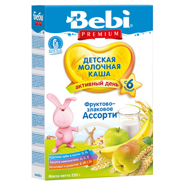 Каша Bebi (Беби) Premium злаки с фруктами и молоком с 6 мес. 250 мл