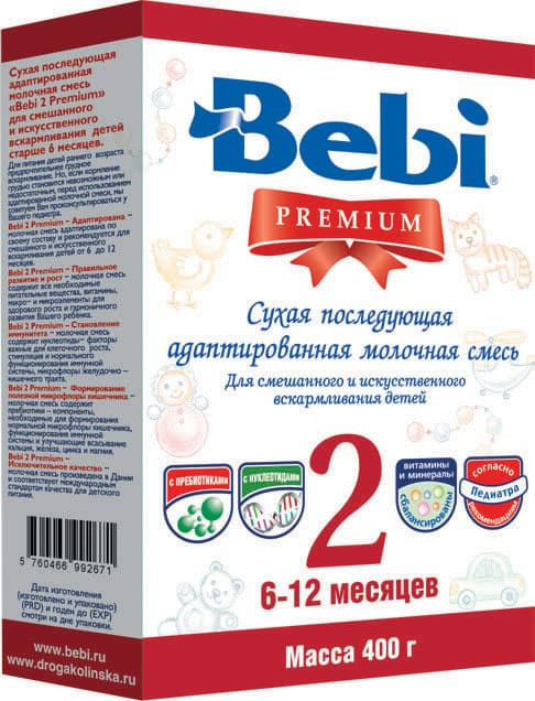 Заменитель Bebi Premium 2 с 6-12 мес. 400 гр. картон