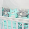 Комплект в кроватку ByTwinz с игрушками-подушками Котики мята 4 предмета
