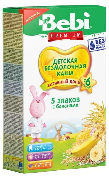 Каша Bebi Premium 5 Злаков банан б/мол с 6 мес 200 гр набор из 3 шт