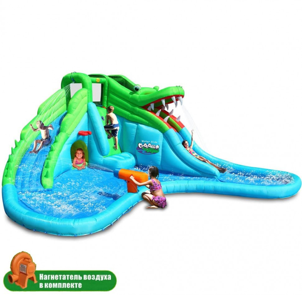 Надувной водный батут с горкой Happy Hop Крокодил