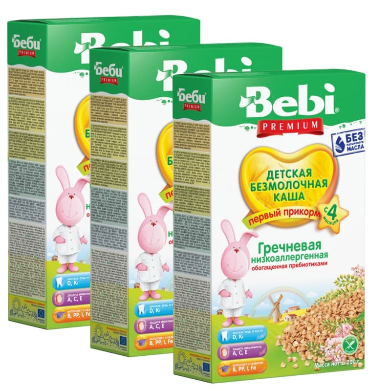 Каша Bebi Premium Гречка б/м с 4 мес 200 гр набор из 3 шт