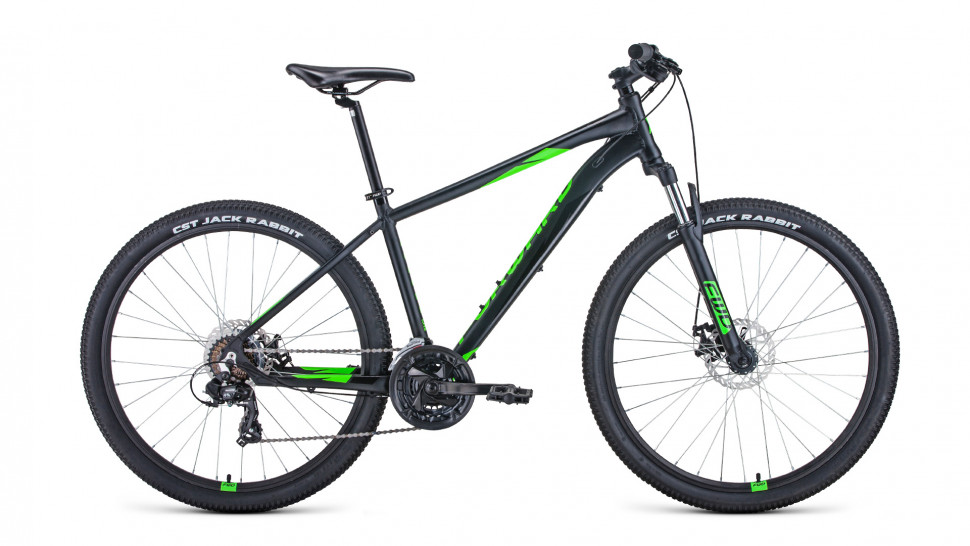 Велосипед Forward Apache 27,5 2.0 disc AL 20-21 г 27.5" рама 15" Черный матовый/Ярко-зеленый