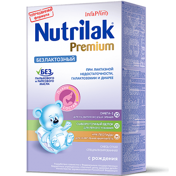 Заменитель молока Nutrilak Premium Безлактозный Плюс с нуклеотидами с рождения Нутрилак 350 гр