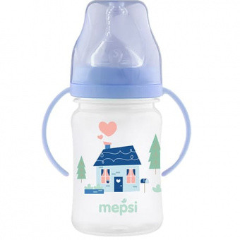 Бутылочка MEPSI для кормления с широким горлышком с ручками 270 мл 4 мес+ House
